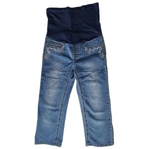Bellavida Maternity Capri Jeans Size S Stretch Denim Embroidered Flap Pocket